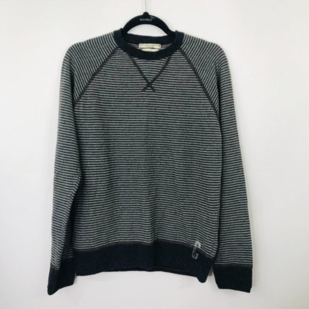 Crossley Cashmere Wool Pullover Sweater Striped Black Gray Men Size Small